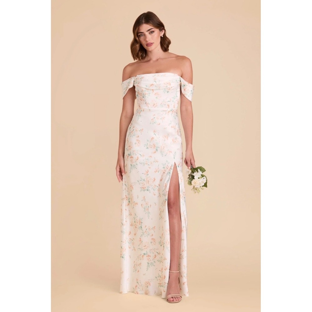 Birdy Grey Off-Shoulder Floral Maxi Dress in Ivory with Pastel Floral Print